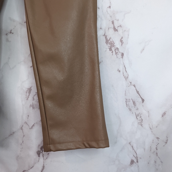 🖤  Ci Sono Faux Leather Pant High Rise Straight Brown Neutral - Picture 5 of 11